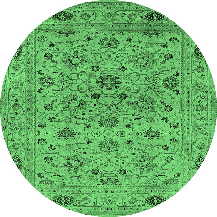 Round Machine Washable Oriental Emerald Green Industrial Area Rugs, wshurb3218emgrn