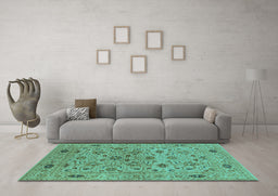 Machine Washable Oriental Turquoise Industrial Area Rugs in a Living Room,, wshurb3218turq
