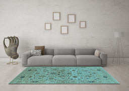 Machine Washable Oriental Light Blue Industrial Rug in a Living Room, wshurb3218lblu