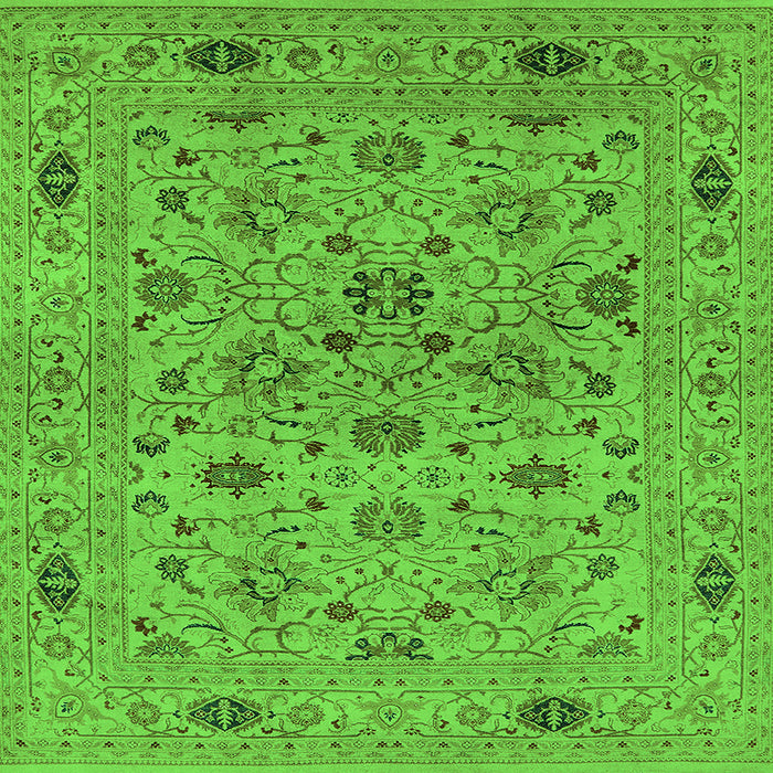 Square Machine Washable Oriental Green Industrial Area Rugs, wshurb3218grn
