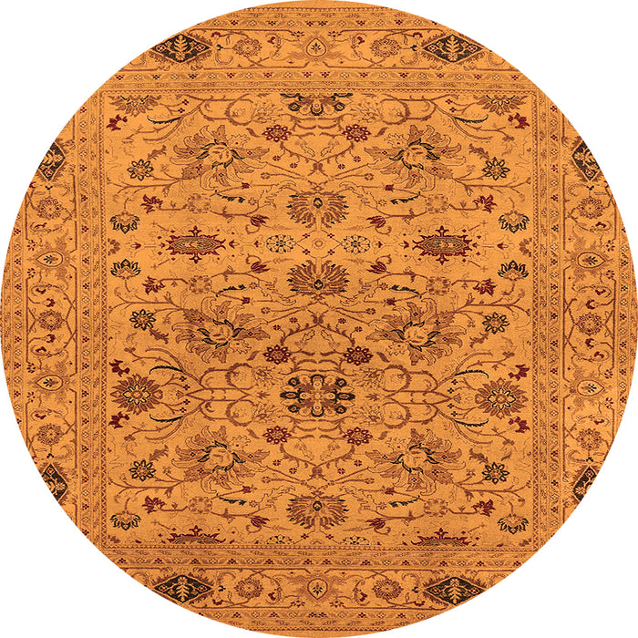 Round Machine Washable Oriental Orange Industrial Area Rugs, wshurb3218org