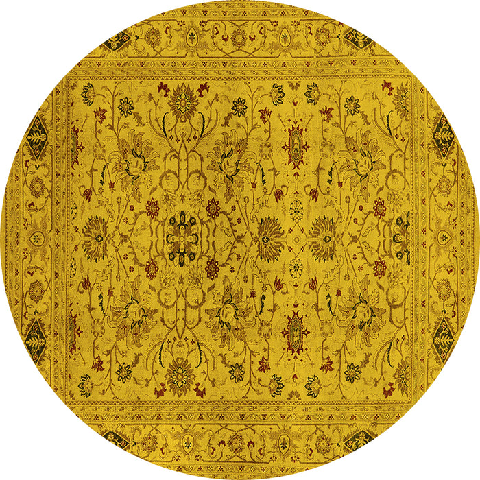 Round Machine Washable Oriental Yellow Industrial Rug, wshurb3218yw