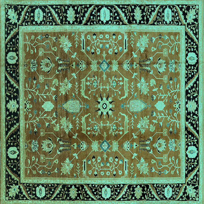 Square Machine Washable Oriental Turquoise Industrial Area Rugs, wshurb3219turq