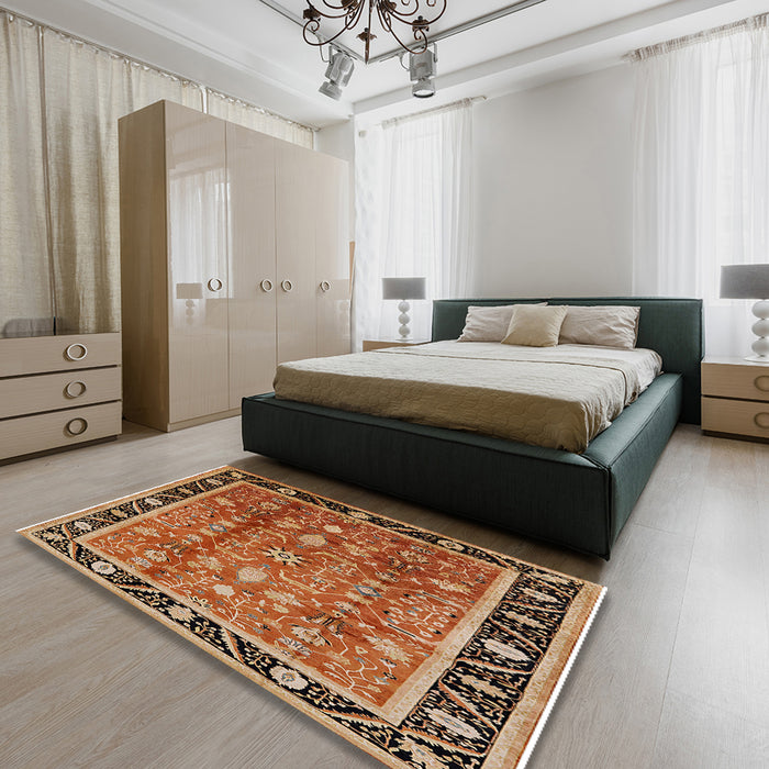Machine Washable Industrial Modern Brown Sand Brown Rug in a Bedroom, wshurb3219