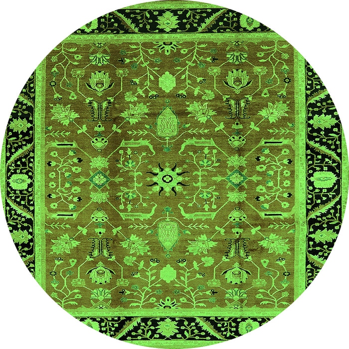 Round Machine Washable Oriental Green Industrial Area Rugs, wshurb3219grn