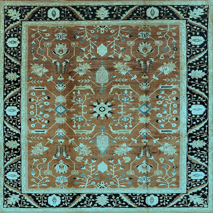Square Machine Washable Oriental Light Blue Industrial Rug, wshurb3219lblu