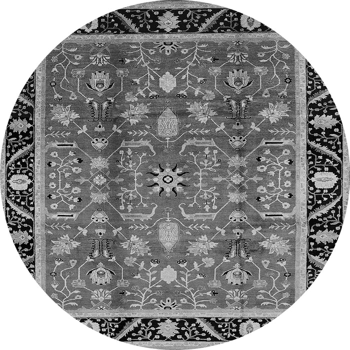 Round Machine Washable Oriental Gray Industrial Rug, wshurb3219gry