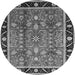 Round Machine Washable Oriental Gray Industrial Rug, wshurb3219gry