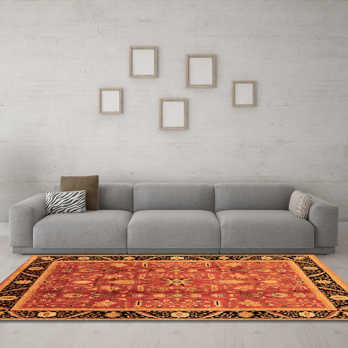 Machine Washable Oriental Orange Industrial Area Rugs in a Living Room, wshurb3219org