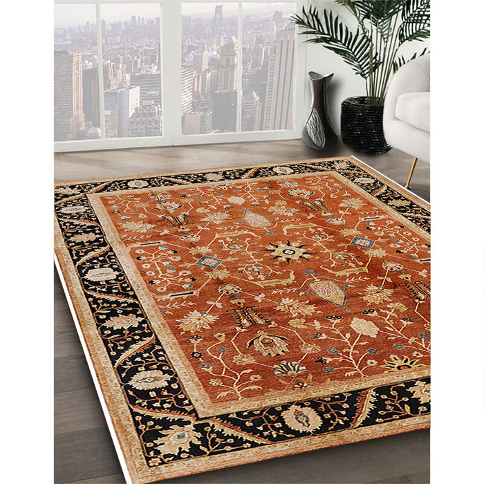 Mid-Century Modern Brown Sand Brown Oriental Rug in Family Room, urb3219