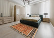 Mid-Century Modern Brown Sand Brown Oriental Rug in a Bedroom, urb3219