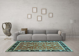 Machine Washable Oriental Light Blue Industrial Rug in a Living Room, wshurb3219lblu