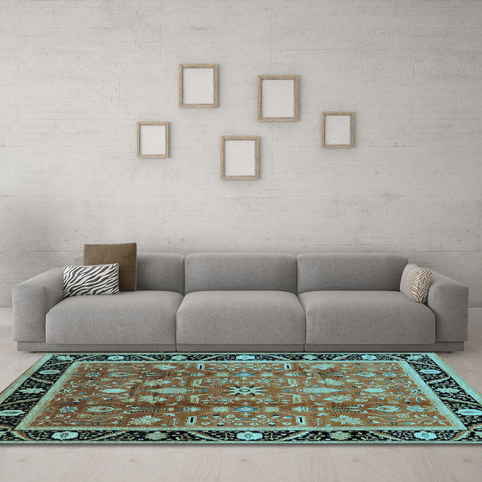 Machine Washable Oriental Light Blue Industrial Rug in a Living Room, wshurb3219lblu
