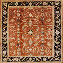 Square Mid-Century Modern Brown Sand Brown Oriental Rug, urb3219