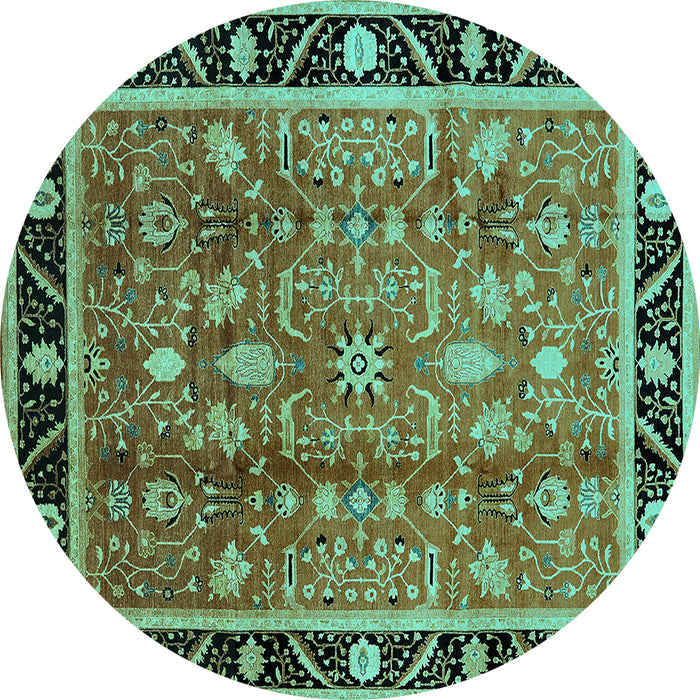 Round Machine Washable Oriental Turquoise Industrial Area Rugs, wshurb3219turq