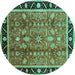 Round Machine Washable Oriental Turquoise Industrial Area Rugs, wshurb3219turq