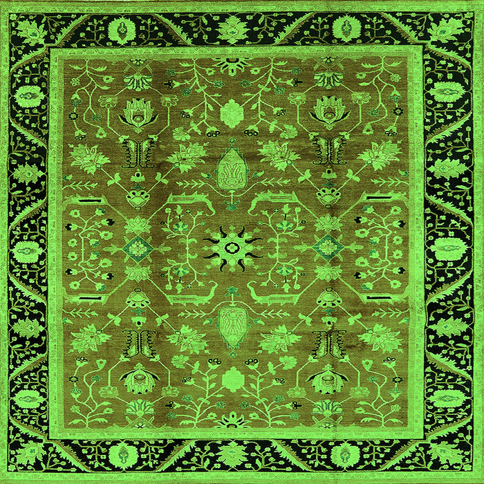 Square Machine Washable Oriental Green Industrial Area Rugs, wshurb3219grn