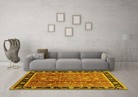 Machine Washable Oriental Yellow Industrial Rug, wshurb3219yw