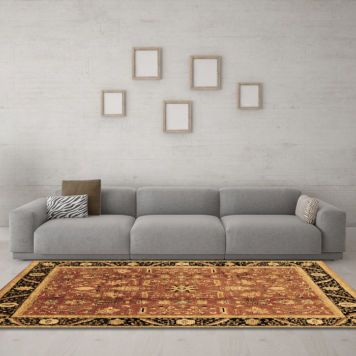 Machine Washable Oriental Brown Industrial Rug in a Living Room,, wshurb3219brn