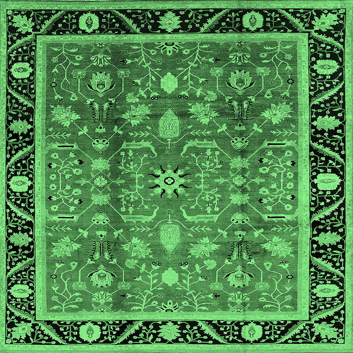 Square Machine Washable Oriental Emerald Green Industrial Area Rugs, wshurb3219emgrn