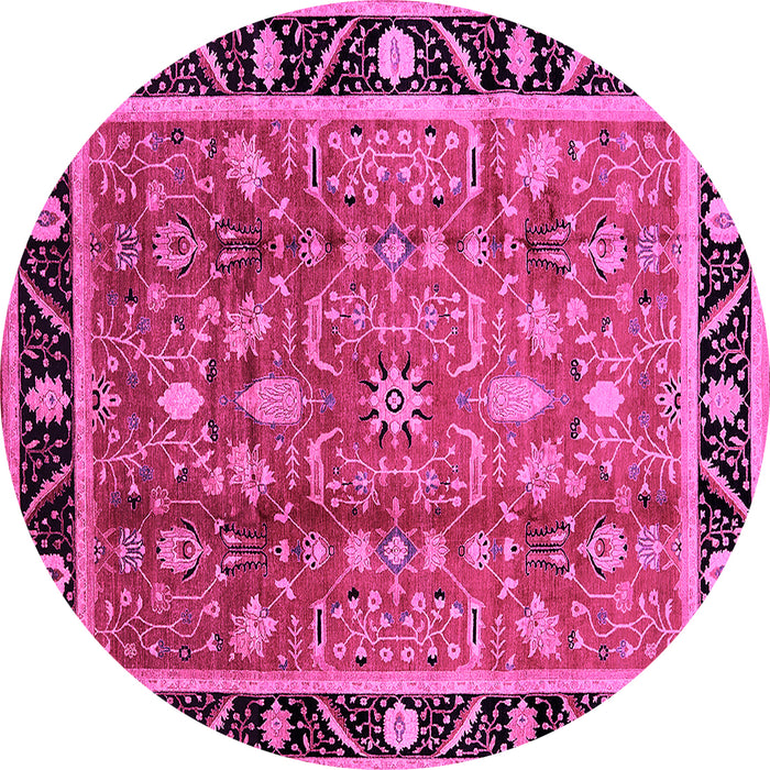 Round Machine Washable Oriental Pink Industrial Rug, wshurb3219pnk