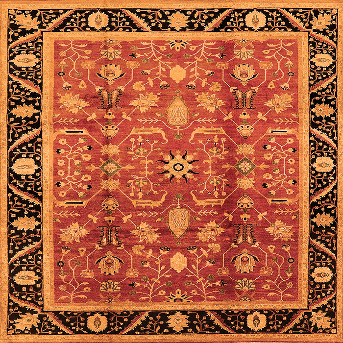 Square Machine Washable Oriental Orange Industrial Area Rugs, wshurb3219org