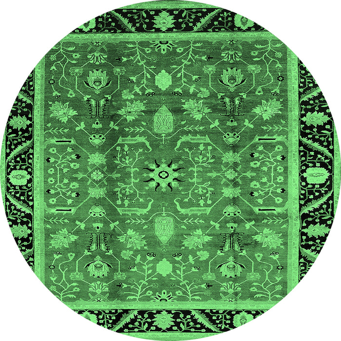 Round Machine Washable Oriental Emerald Green Industrial Area Rugs, wshurb3219emgrn