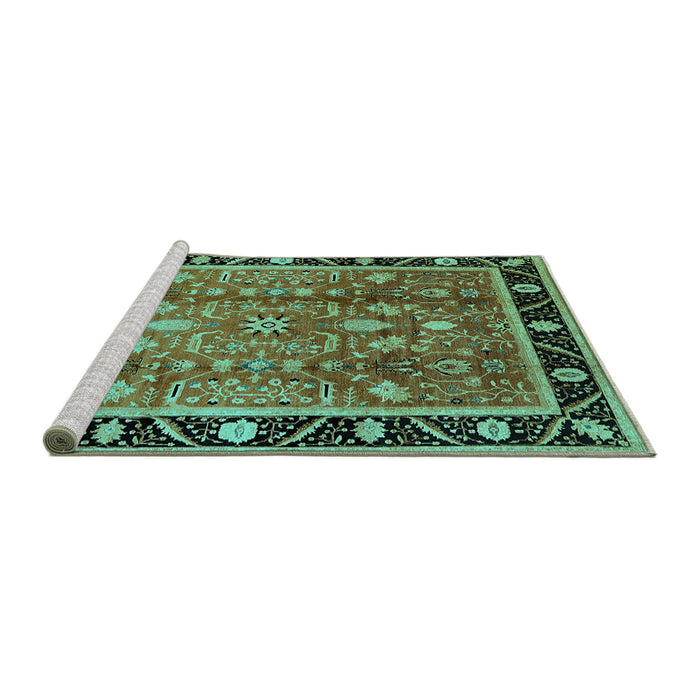 Sideview of Machine Washable Oriental Turquoise Industrial Area Rugs, wshurb3219turq