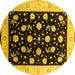 Round Machine Washable Oriental Yellow Industrial Rug, wshurb3220yw