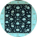 Round Machine Washable Oriental Light Blue Industrial Rug, wshurb3220lblu