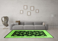 Machine Washable Oriental Green Industrial Rug, wshurb3220grn