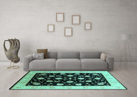 Machine Washable Oriental Turquoise Industrial Rug, wshurb3220turq