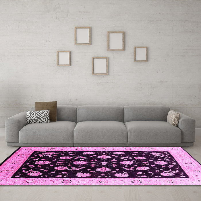 Machine Washable Oriental Pink Industrial Rug in a Living Room, wshurb3220pnk