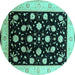 Round Machine Washable Oriental Turquoise Industrial Area Rugs, wshurb3220turq