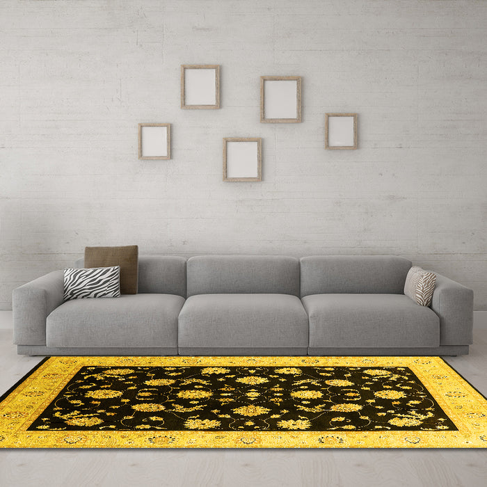 Machine Washable Oriental Yellow Industrial Rug in a Living Room, wshurb3220yw