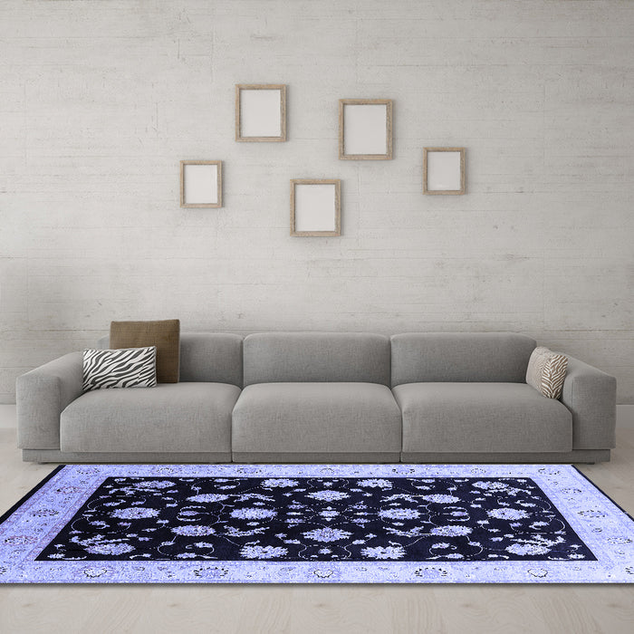 Machine Washable Oriental Blue Industrial Rug in a Living Room, wshurb3220blu