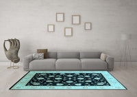 Machine Washable Oriental Light Blue Industrial Rug, wshurb3220lblu