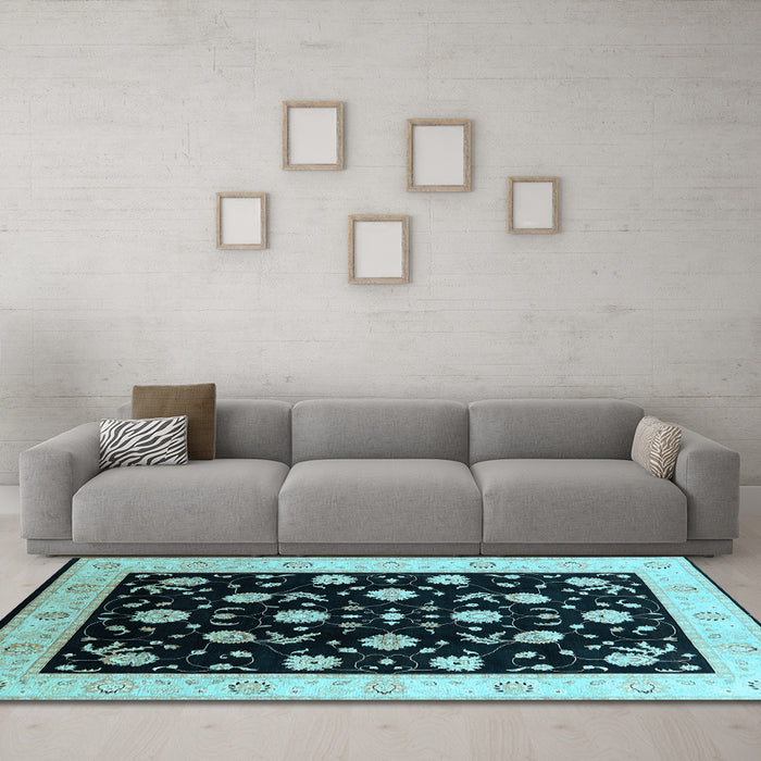 Machine Washable Oriental Light Blue Industrial Rug in a Living Room, wshurb3220lblu