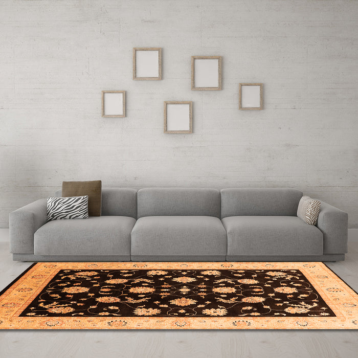Machine Washable Oriental Orange Industrial Area Rugs in a Living Room, wshurb3220org