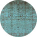 Round Machine Washable Oriental Light Blue Industrial Rug, wshurb3221lblu