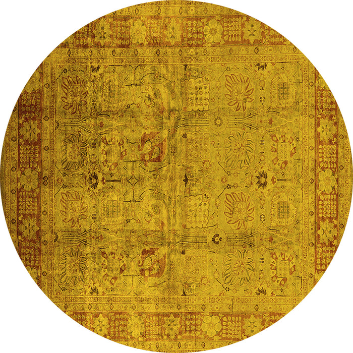 Round Oriental Yellow Industrial Rug, urb3221yw