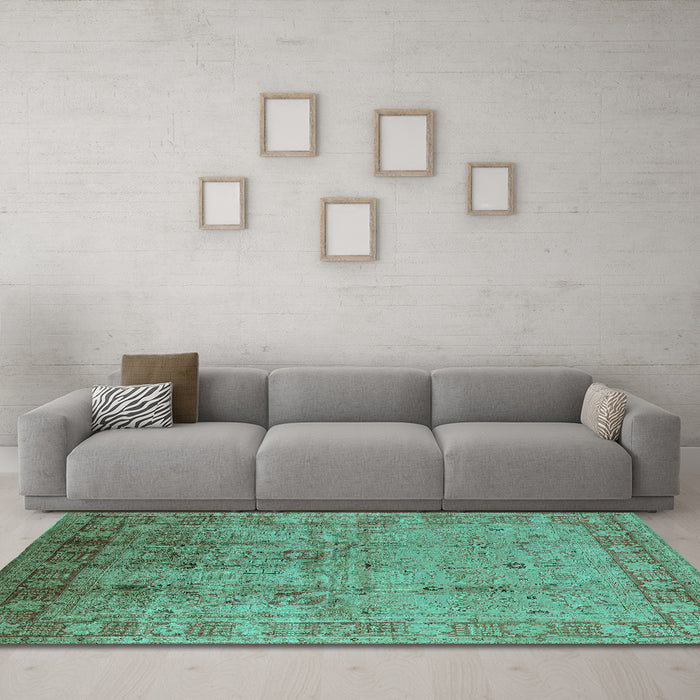 Machine Washable Oriental Turquoise Industrial Area Rugs in a Living Room,, wshurb3221turq