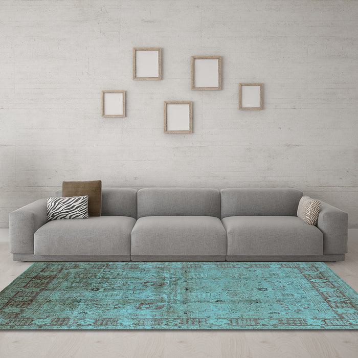 Machine Washable Oriental Light Blue Industrial Rug in a Living Room, wshurb3221lblu