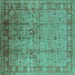 Square Machine Washable Oriental Turquoise Industrial Area Rugs, wshurb3221turq