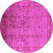 Round Machine Washable Oriental Pink Industrial Rug, wshurb3221pnk