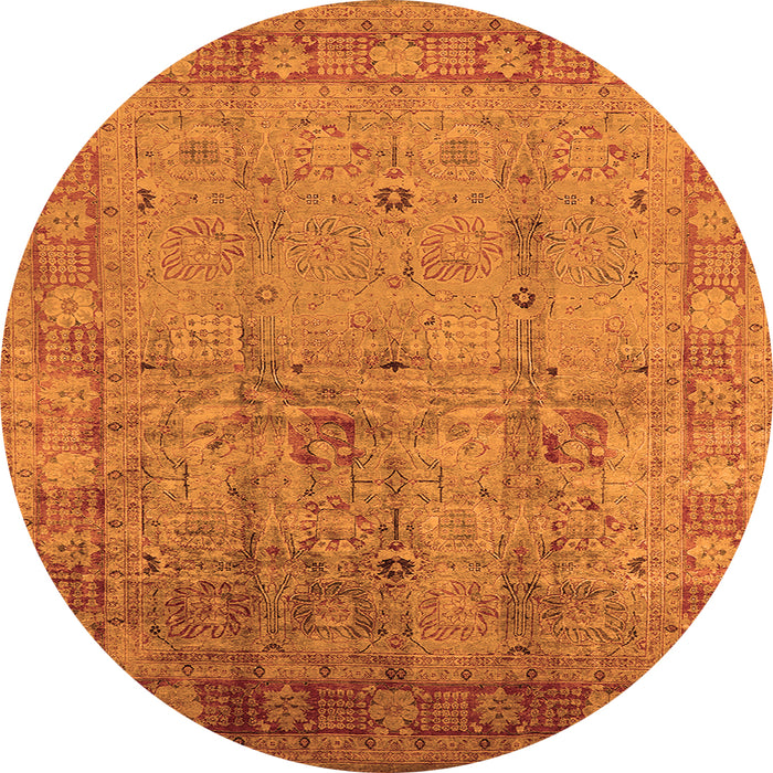 Round Machine Washable Oriental Orange Industrial Area Rugs, wshurb3221org