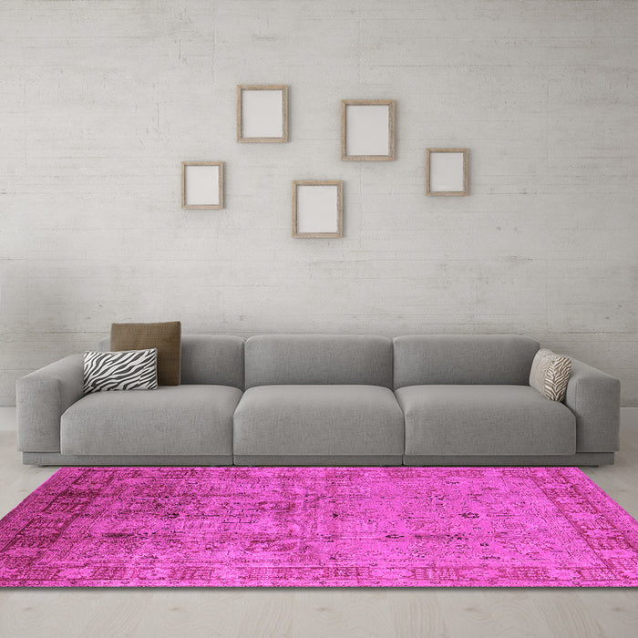 Machine Washable Oriental Pink Industrial Rug in a Living Room, wshurb3221pnk