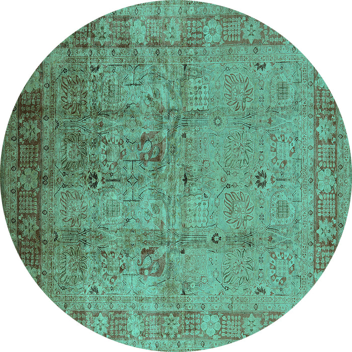 Round Oriental Turquoise Industrial Rug, urb3221turq