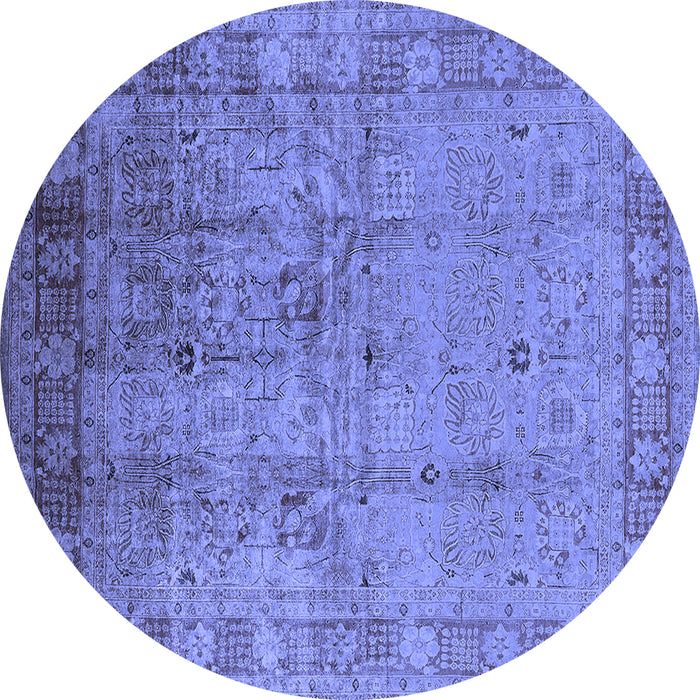 Round Machine Washable Oriental Blue Industrial Rug, wshurb3221blu