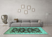 Machine Washable Oriental Turquoise Industrial Area Rugs in a Living Room,, wshurb3222turq